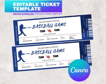 Boletos de béisbol imprimibles, boletos sorpresa, plantilla de boleto de béisbol, sorpresa de cumpleaños de béisbol, boletos de béisbol editables, regalo de béisbol