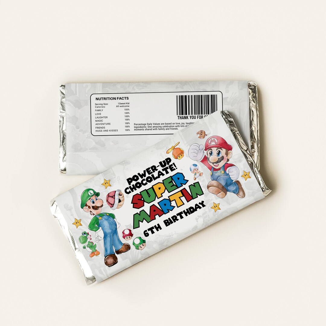 Editable Super Mario Birthday Chocolate Bar Wrapper, Super Mario ...