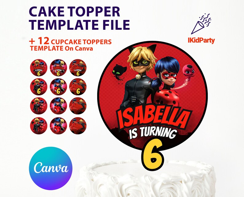 Printable Miraculous Ladybug Cake Topper Cupcake Topper Customizable ...