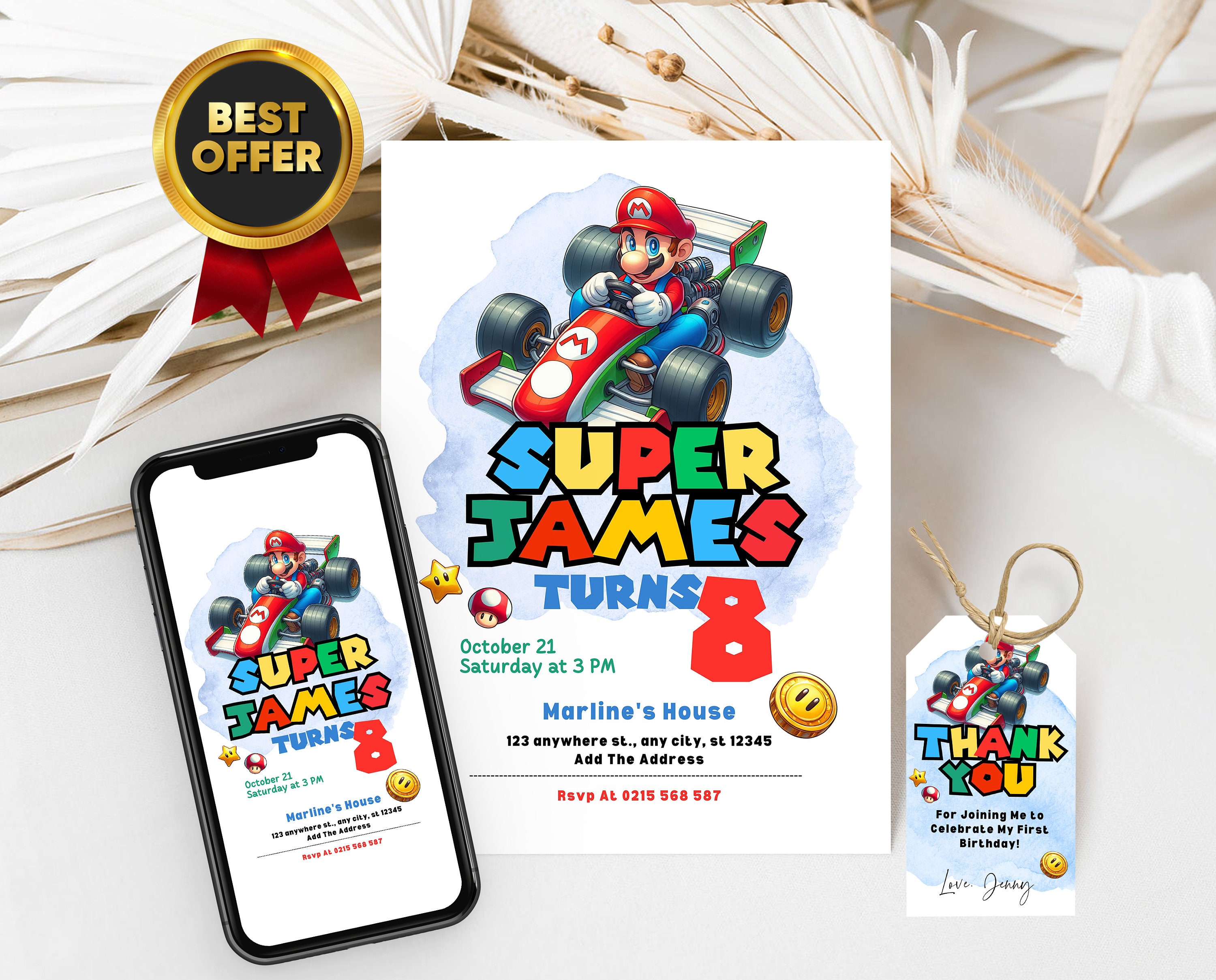 Super Mario Kart Invitation Digital With FREE Thank You Tags &amp; Mario ...