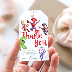 Spidey and his amazing friends birthday Thank You Tags editable on Canva image 1