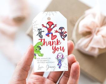 Spidey and his amazing friends Thank You Tags & Spidey Thank You Tags Customizable Canva Template