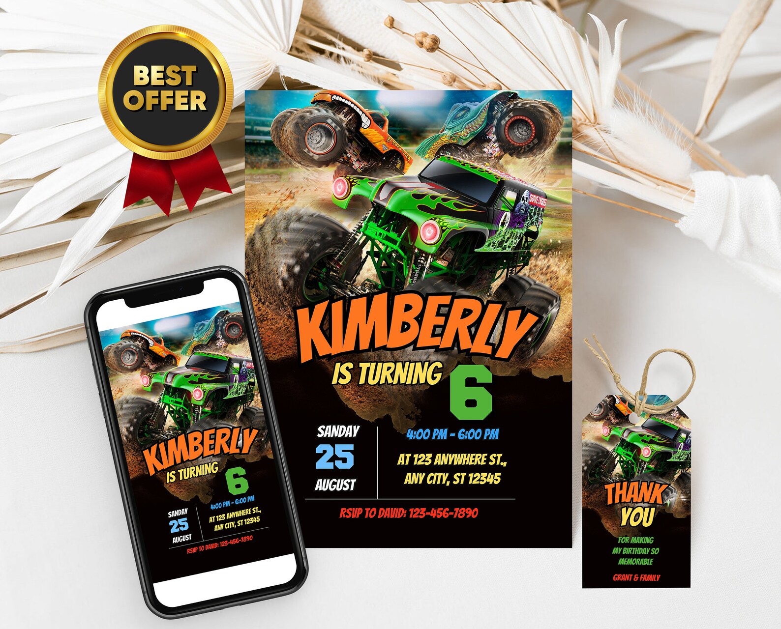 Editable Monster Jam Birthday Invitation FREE Monster Jam Thank You ...