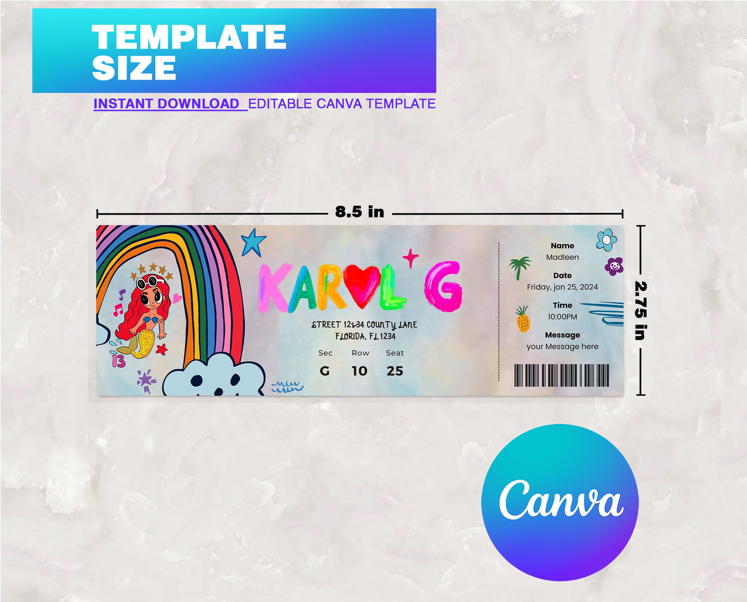 Surprise Karol G Concert Tickets. Summer Carnival Tour 2024 Ticket Stub