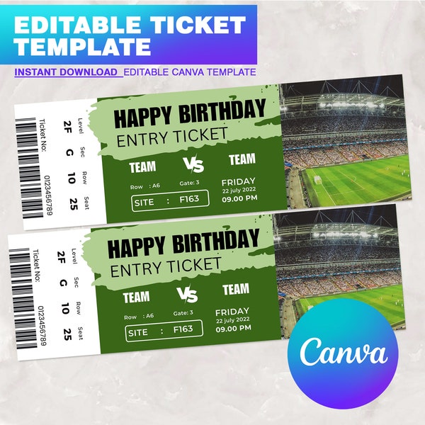 Vintage Football Ticket Birthday Present, Editable Football Ticket Gift - Perfect way to give digital football tickets as a gift!