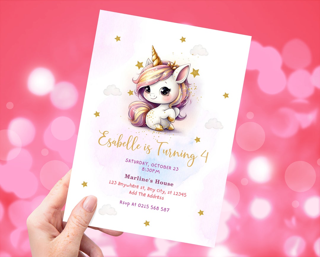 Printable Unicorn Theme Party Invitation Template FREE Thank You Tags ...