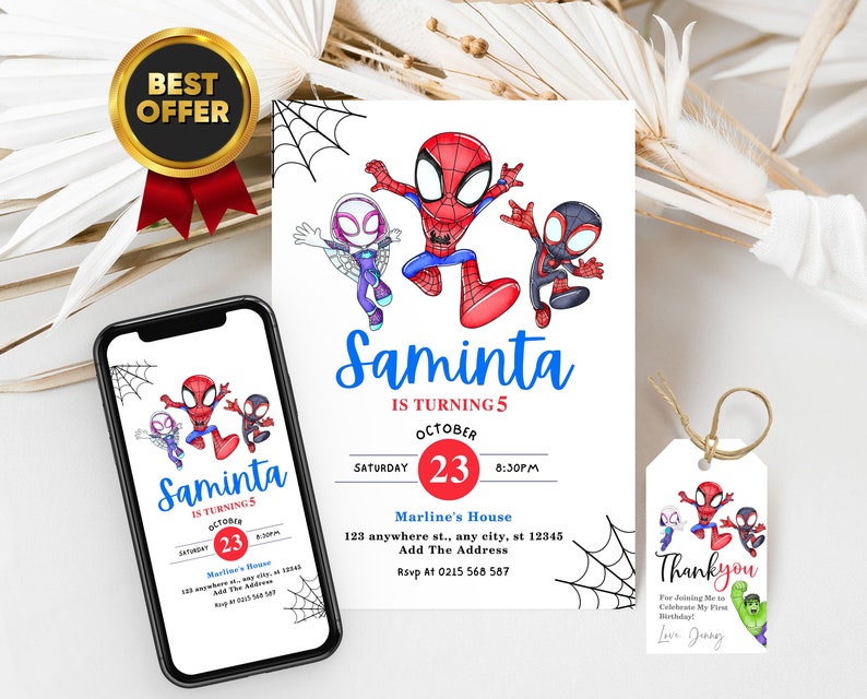 Editable Spidey and His Amazing Friends Birthday Invitation & Spidey Editable Spidey and His Amazing Friends Birthday Invitation & Spidey