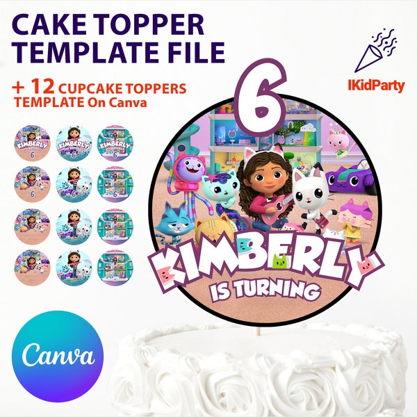 Editable Dollhouse Cake Topper +  Dollhouse Cupcake Topper, Dollhouse Party for Kids Cake Decoration ( DIGITAL Files ) V3