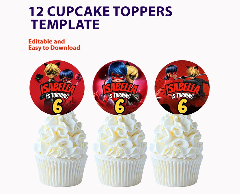 Printable Miraculous Ladybug Cake Topper Cupcake Topper Customizable ...