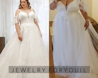 Spaghetti Straps Wedding Dresses Plus Size  Boho Lace Applique Bride Gown V-Neck A-Line Floor-Length Custom Made
