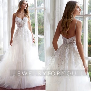 Elegant V-Neck Civil Bridal Gown Spaghetti Straps Backless Wedding Dress Tulle A-line Floor-Length Bride Party Gown