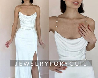 Custom Made Simple Mermaid Wedding Dress Spaghetti Strap Backless Bridal Gowns White Satin Sleeveless With Pearls