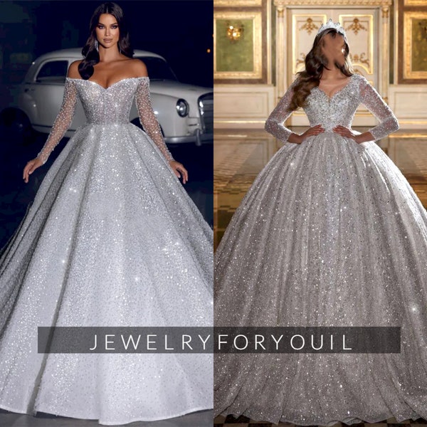 Long Sleeves Princess Wedding Dresses Off Shoulder A-Line Floor Length Bridal Gowns  Dubai Pageant Bride Dress Custom Made