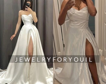 Elegant Pleats Sweetheart A-Line Wedding Dresses Strapless Side Split Bridal Gowns  Wedding Party Gowns Custom Made