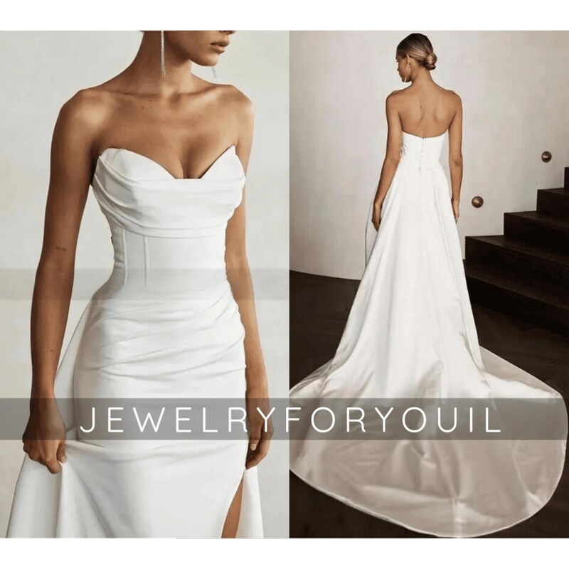 White Mermaid Floor Length Church Wedding Dress