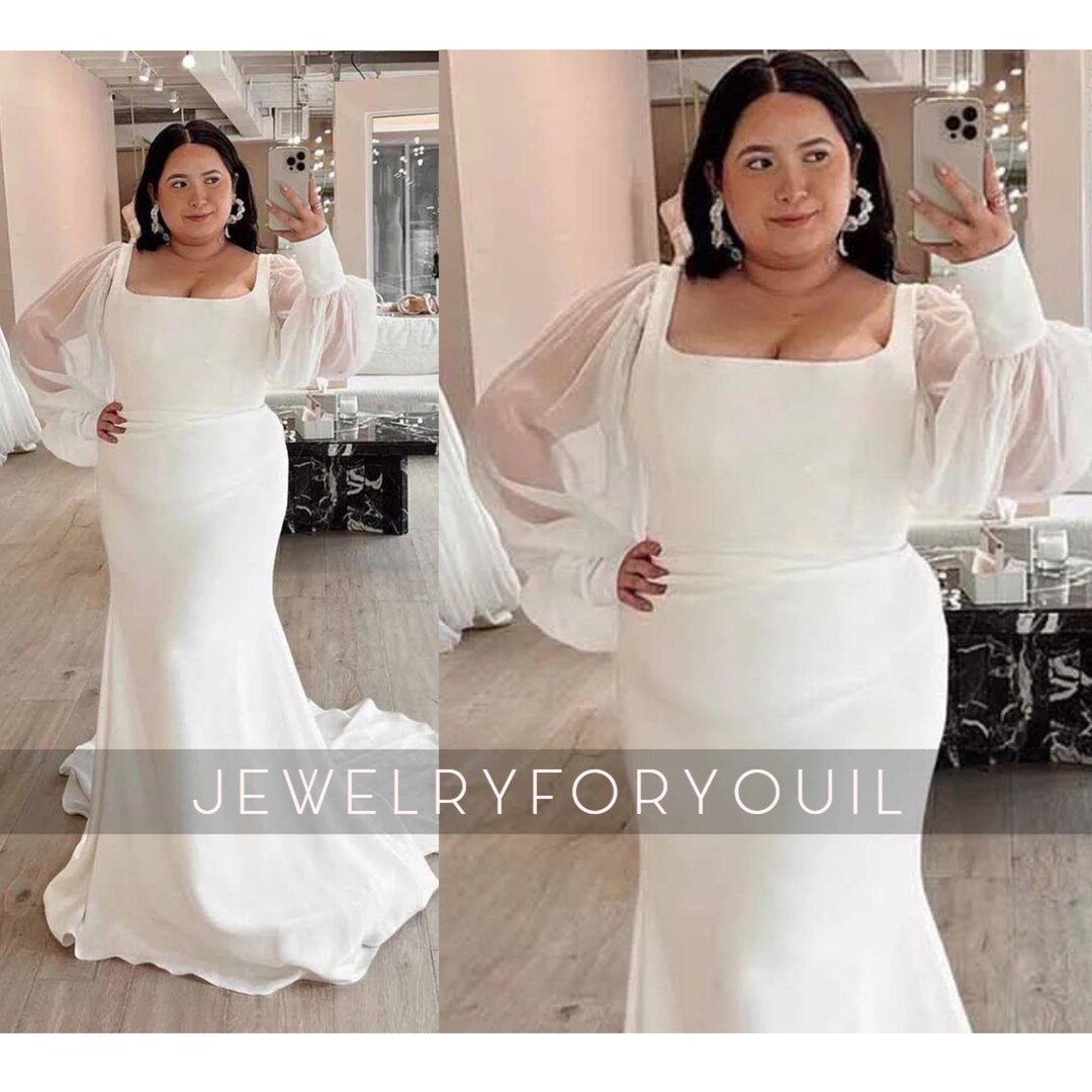 Plus Size Mermaid Wedding Dress Elegant Square Neck Bridal Gown for