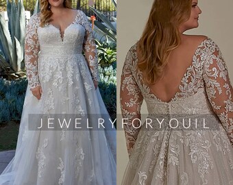 Floor-Length Elegant Wedding Dresses For Woman Plus Size Long Sleeves Applique Bride Gowns A-Line V-Neck Tulle