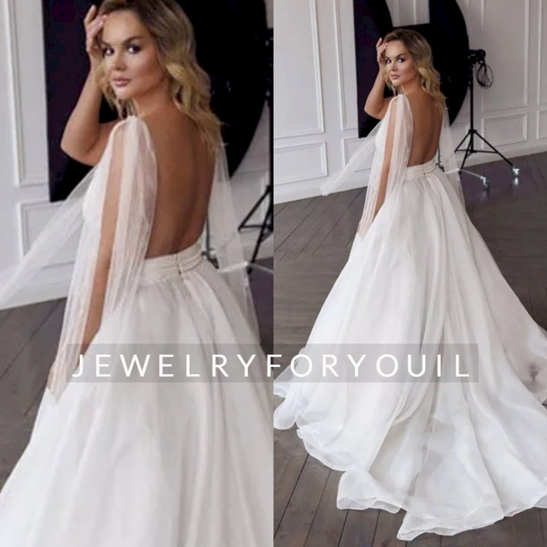 Simple Tulle Backless Beach Wedding Dresses V-Neck Pleats A-Line Plus Size Wedding Gowns Princess Bride Dress Custom Made zdjęcie 6