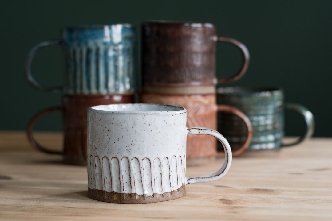 Farmhouse Mug in Snow Small Batch, Hand Made Pottery Slab Mug Hand ...