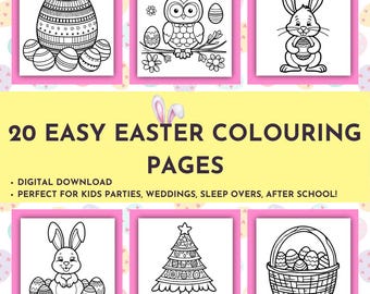 20 EASY EASTER Colouring Book - Colouring Book Bundle, Easter Printable colouring pages for kids toddlers preschoolers, Happy Easter kids
