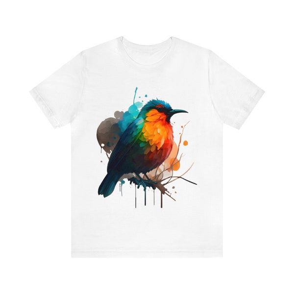 Colorful Bird Watercolor Art T-Shirt, Vibrant Nature Inspired Tee, Artistic Wildlife Clothing, Unique Painterly Bird Shirt, Bird Watcher Tee