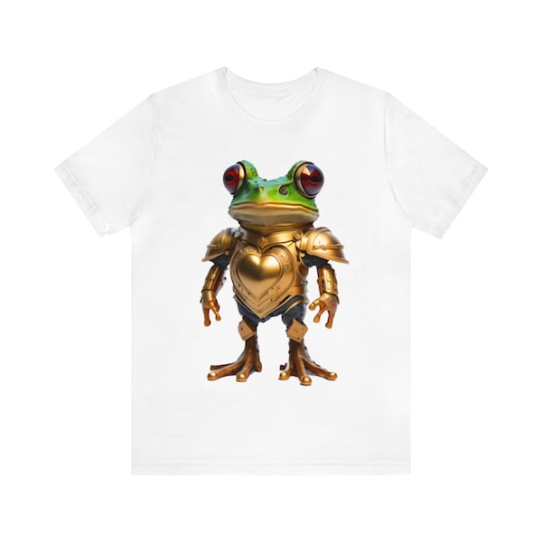 Knight Frog T-Shirt, Fantasy Armor Tee, Heart Warrior Shirt, Amphibian Knight Top, Novelty Graphic Tee, Gift for Gamers, Funny Animal Top