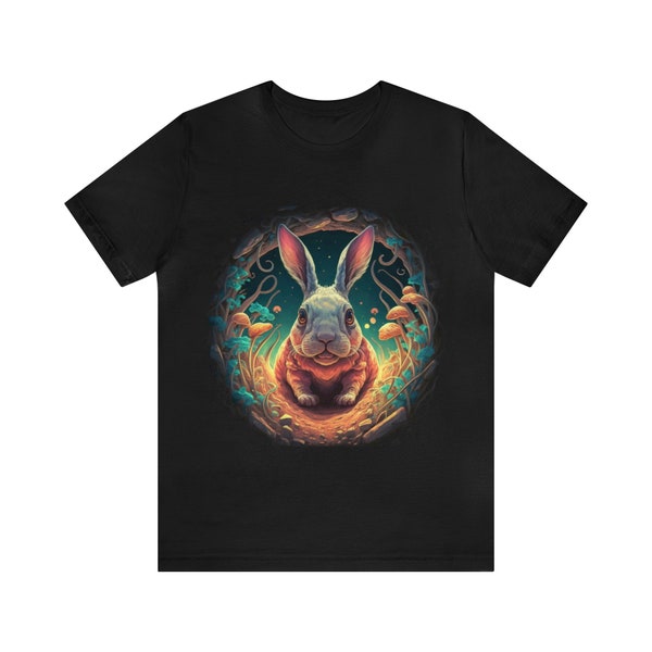 Alice-in-Wonderland Rabbit T-Shirt, Trippy Rabbit Tee, Enchanted Forest Shirt, Magical Creatures Top, Unisex Comfy Cotton Graphic Tee