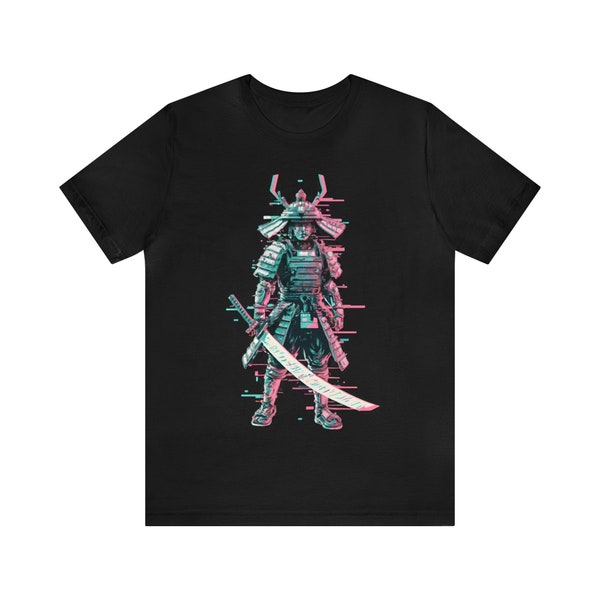 Cyber Samurai T-Shirt, Vaporwave Aesthetic Tee, Retro Synthwave Shirt, Japanese Warrior Graphic Top, Cyberpunk Apparel, Neon Glitch Art Tee