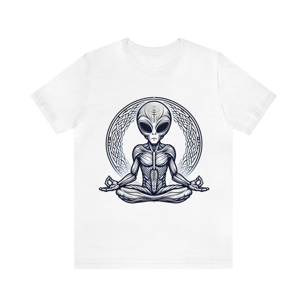 T-shirt graphique unique de méditation extraterrestre, chemise pour passionné de science-fiction, conception de pose de yoga extraterrestre, cadeau pour amoureux de l'espace, vêtements d'ufologie, Alien T