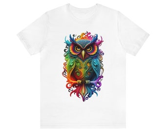 Colorful Owl T-Shirt, Vibrant Bird Tee, Trippy Animal Shirt, Beautiful Bird Top, Women's Wildlife Clothing, Bird Lover Tee, Men's Owl Tshirt