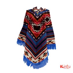 Native alpaca poncho, Blue unisex poncho, native poncho, american tribal style poncho,american boho poncho,alpaca poncho