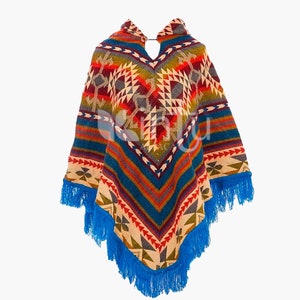 Native alpaca poncho, blue unisex poncho, native poncho, blue indian poncho, american tribal style poncho,american boho poncho,alpaca poncho zdjęcie 2
