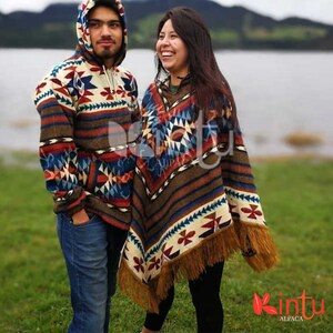 Native alpaca poncho, blue unisex poncho, native poncho, blue indian poncho, american tribal style poncho,american boho poncho,alpaca poncho zdjęcie 6