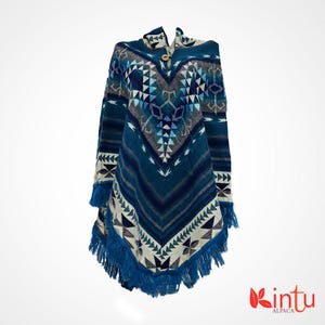 Native alpaca poncho, Blue unisex poncho, native poncho, american tribal style poncho,american boho poncho,alpaca poncho