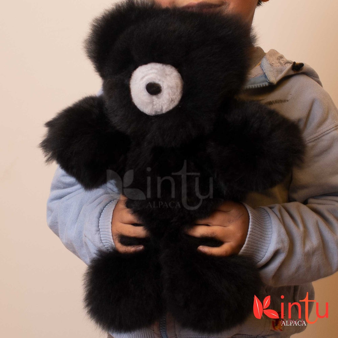 Black Alpaca Teddy Bear | Handmade Fluffy Plush Companion | Cusco