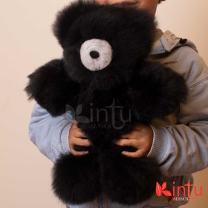 Adorable Black Alpaca Teddy Bear - 14 and 12 Inch Plush Toy, Ultra-Soft Fluffy Stuffed Animal, Premium Alpaca Fur Cuddle Companion.
