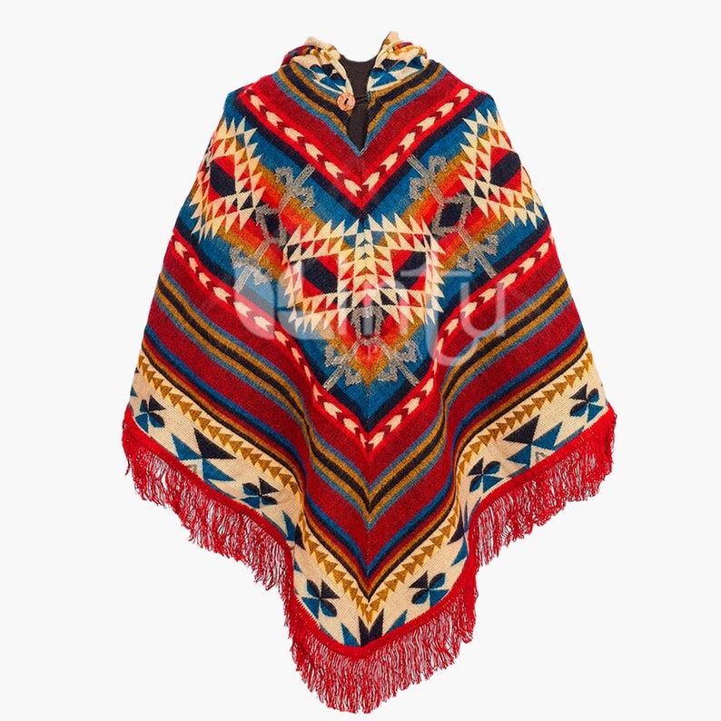 Native alpaca poncho, blue unisex poncho, native poncho, blue indian poncho, american tribal style poncho,american boho poncho,alpaca poncho Red