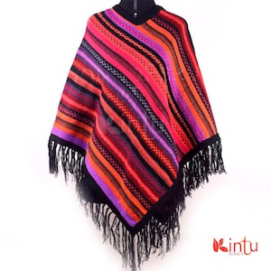 Colorful Handwoven Inca Poncho | Traditional Peruvian Alpaca Wool Cape | Authentic Quechua Women&#39;s Poncho | Unique Boho Fashion | Poncho