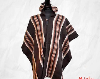 Handmade Alpaca Wool Poncho: American Tribal Style, Unisex