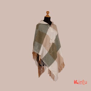 Andean Alpaca Poncho, Women&#39;s Poncho, Alpaca Ruana, Handmade Poncho, Poncho with Geometric Design, Artisanal Poncho, Peruvian Poncho.