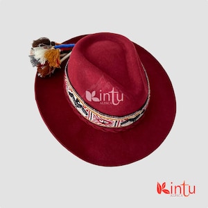 Cherry Colored Andean Hat, Handmade Peruvian Hat, Iandean UNISEX hat, Fedora Hat, Mixed Felt and Alpaca Hat, Hat, Sustainable Hat