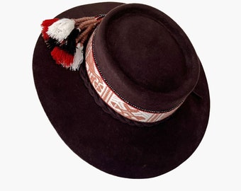 Handmade Andean Felt Fedora, Peruvian Wool Hat with Handwoven Band