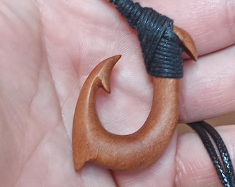 11インチのカジキとハワイアンマウイ釣り針、木製の釣り針、ポリネシア