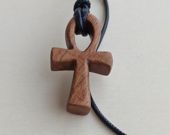 Ankh, wood necklace Ankh, Necklace with an Egyptian symbol, Egyptian Cross, The Ankh symbol of life, European walnut, 00328