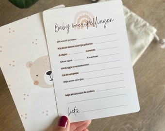 Baby shower invulkaartjes Beer - Nederlands
