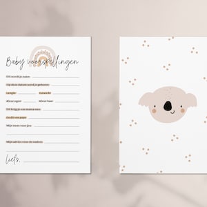 Baby shower invulkaartjes (digitaal) om zelf te printen - Nederlands