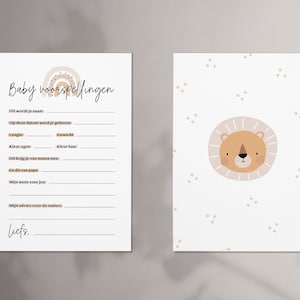 Baby shower invulkaartjes (digitaal) om zelf te printen - Nederlands