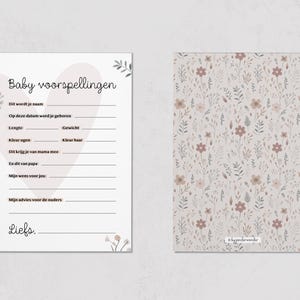 Baby shower invulkaartjes (digitaal) om zelf te printen - Nederlands