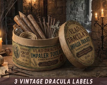 Vintage Dracula Vampire Label Bundle, Printable Halloween Spooky Decor,  Vlad the Impaler Gothic Transylvanian Stickers