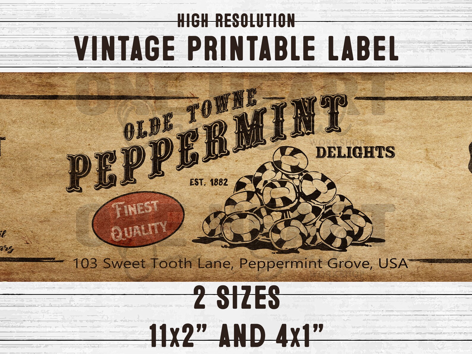 Vintage Peppermint Printable Label, Primitive Candy Tin Label ...